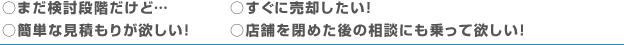 まだ検討段階だけど…、簡単な見積もりが欲しい！すぐに売却したい！店舗を閉めた後の相談にも乗って欲しい！